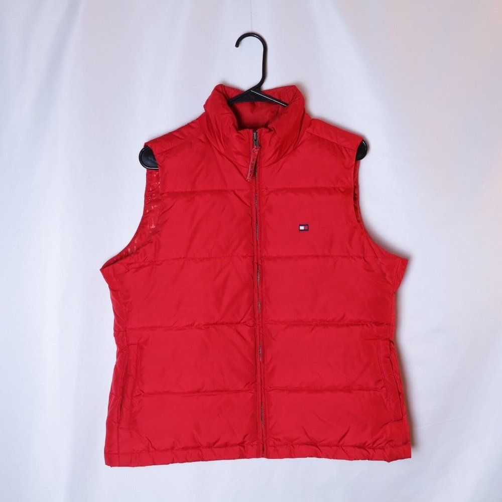 Tommy Hilfiger Puffer Vest Women's Red Quilted Down Full Zip Jacket SZ Small New